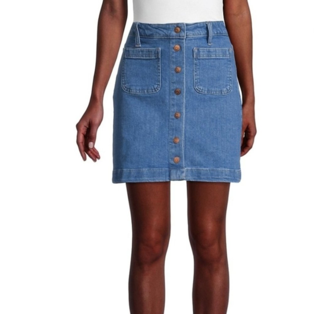 Madewell Stretch Denim A-Line Patch Pocket Mini Skirt Size 26